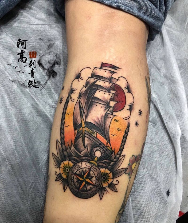 old school帆船⛵️纹身图片