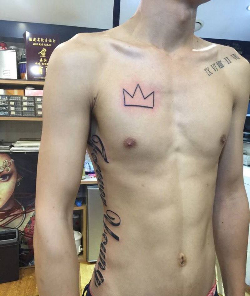 侧位花体英文纹身图片_成品手稿腹部欧美清新字符几何原创图腾纹身图案