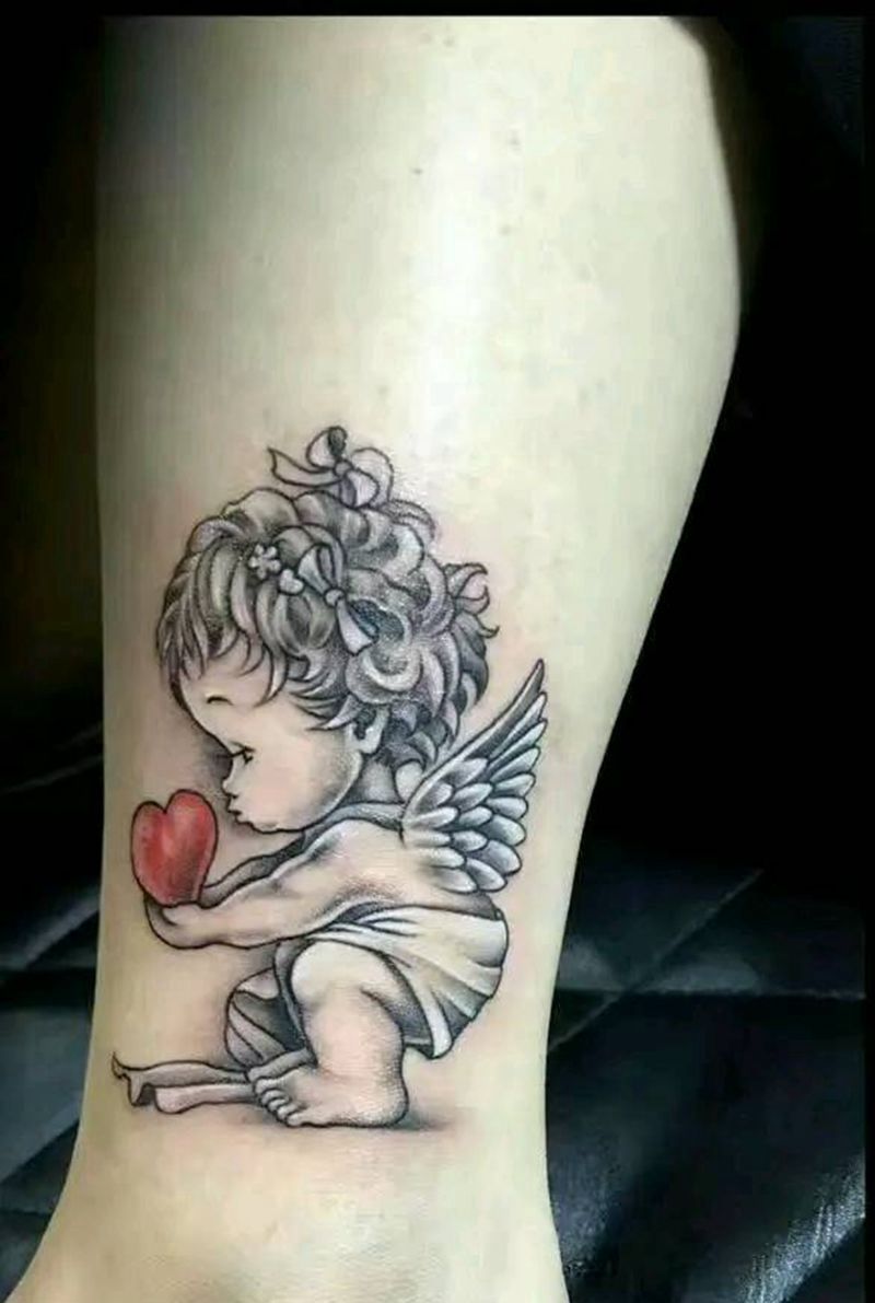 天使爱心。纹身图片_腿部纹身图案