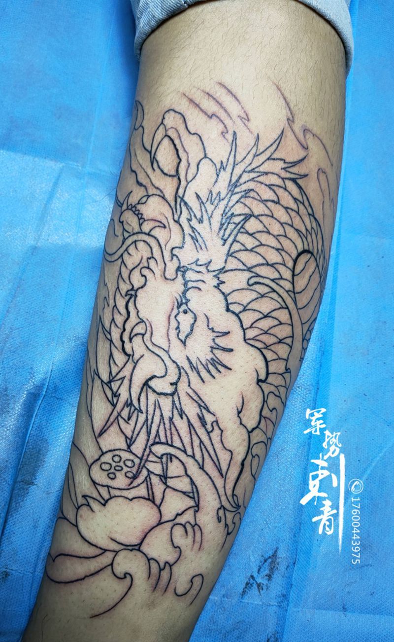 线纹身图片_腿部纹身图案