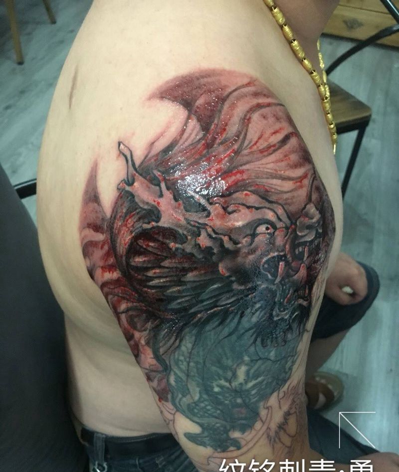 踏宝麒麟（遮盖作品）纹身图片
