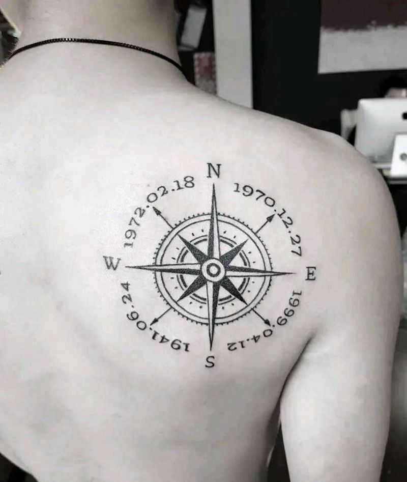 指南针数字。纹身图片_肩部纹身图案