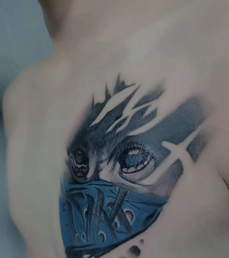 面具（旧图遮盖）纹身图片_胸部新传统纹身图案