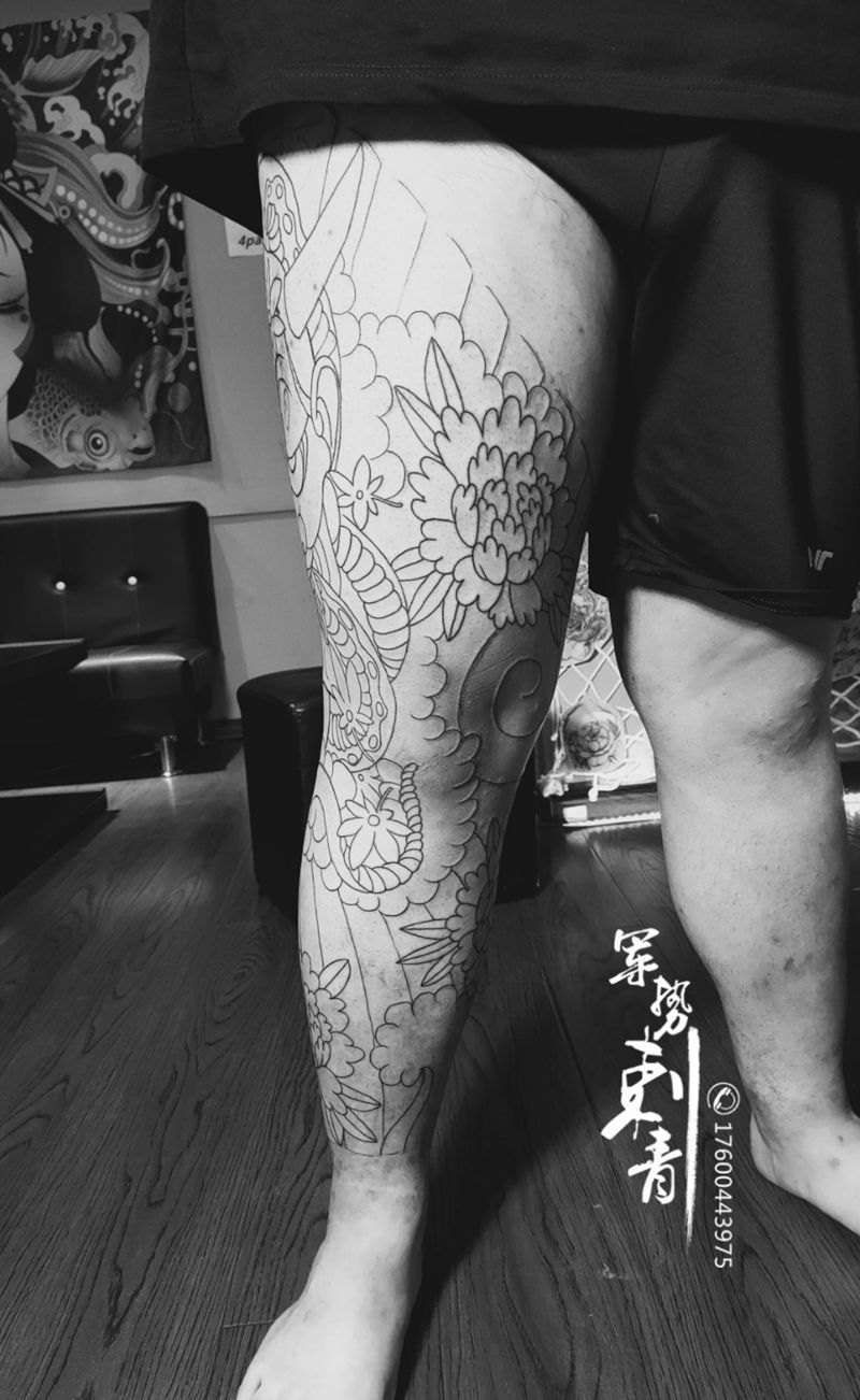 花腿纹身图片_腿部纹身图案