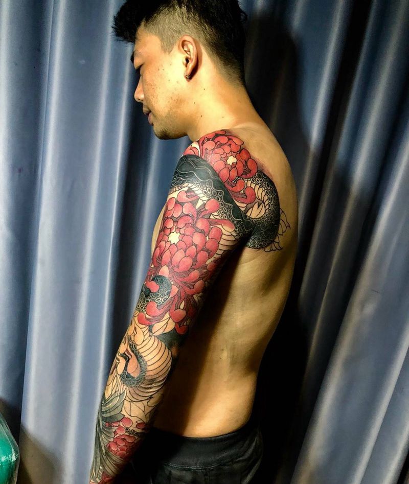 蛇与鹰花臂未完成纹身图片