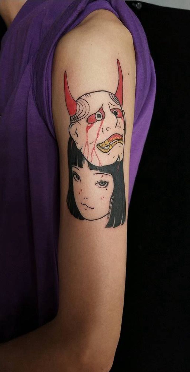 面具女纹身图片