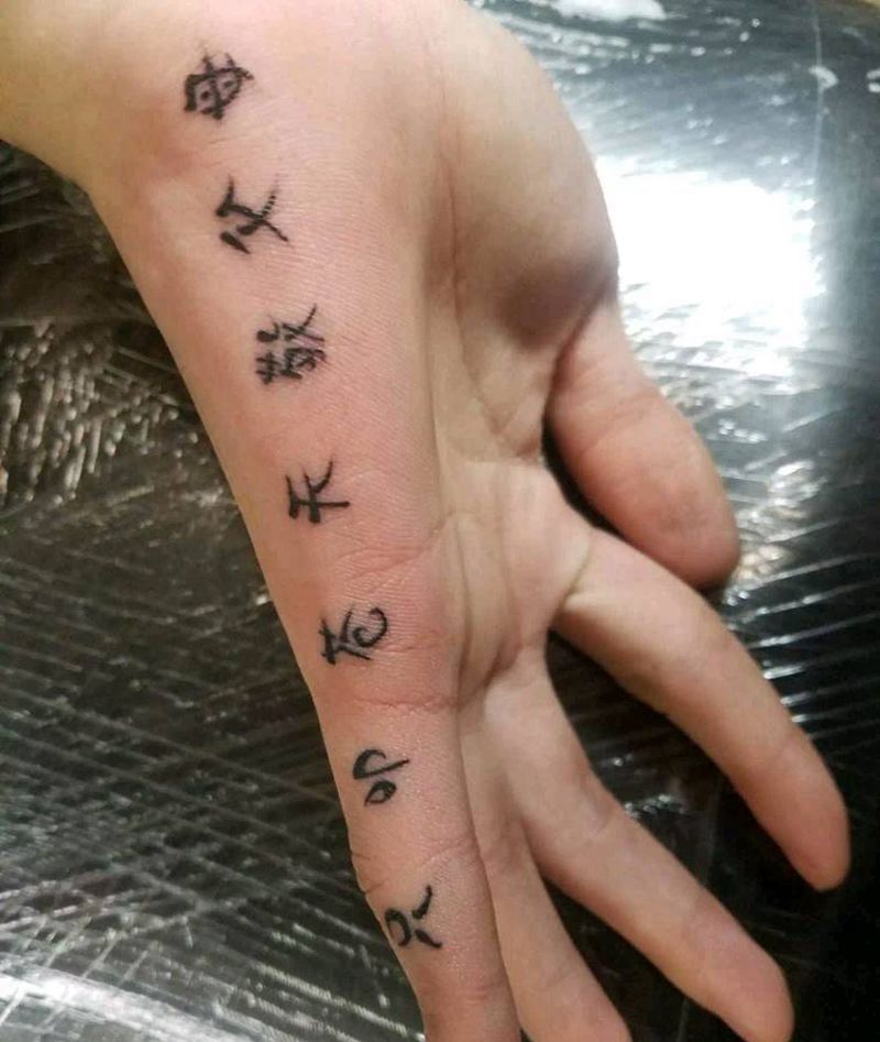 中文只叩苍天敬父母。纹身图片_手部纹身图案