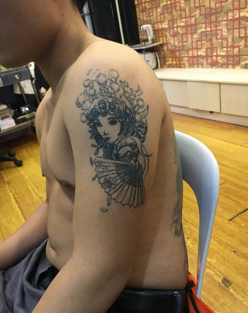 设计修改失败纹身纹身图片_成品手稿臀部传统肖像清新国画人物原创纹身图案