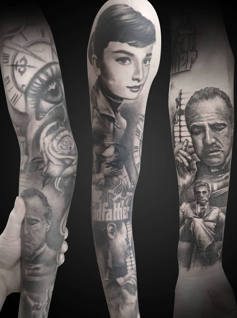 黑帮教父纹身图片_手臂欧美写实纹身图案