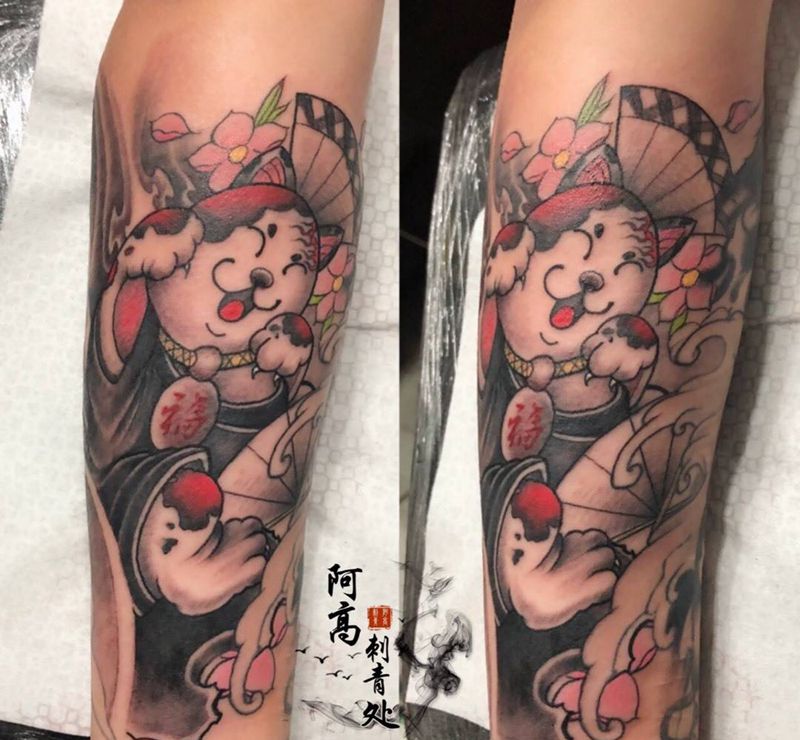 招财猫纹身图片