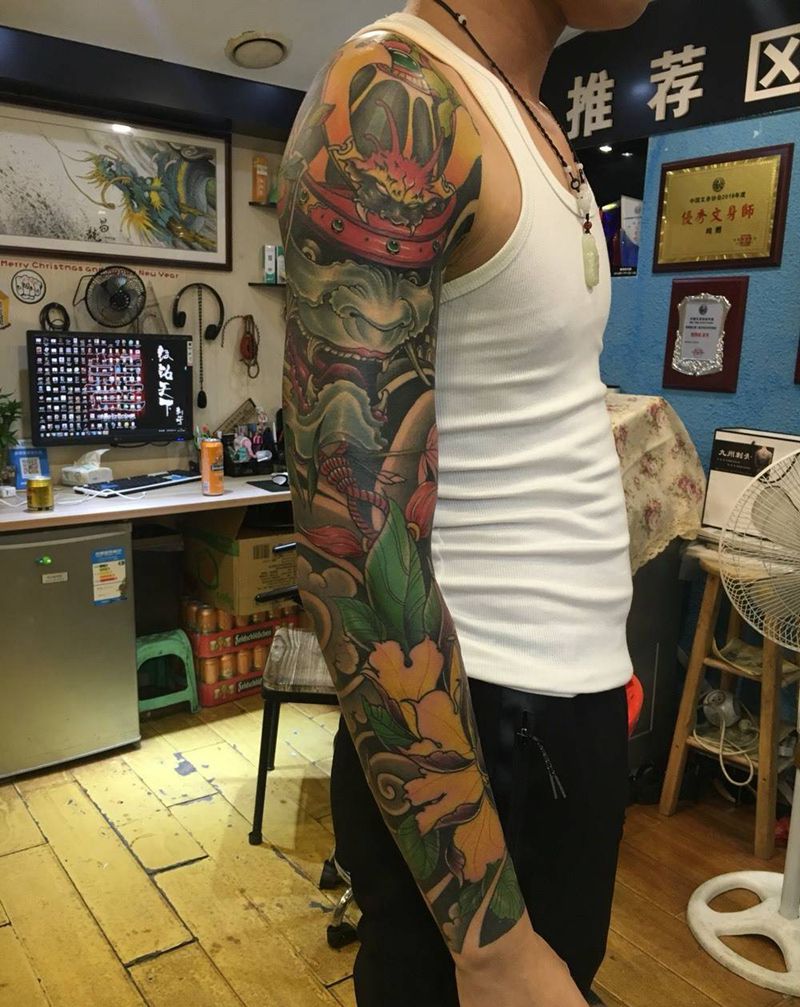 纹铭刺青-勇纹身图片_成品手臂传统人物植物原创纹身图案