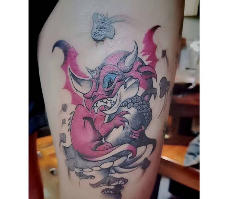 new shcool纹身图片_腿部New School纹身图案