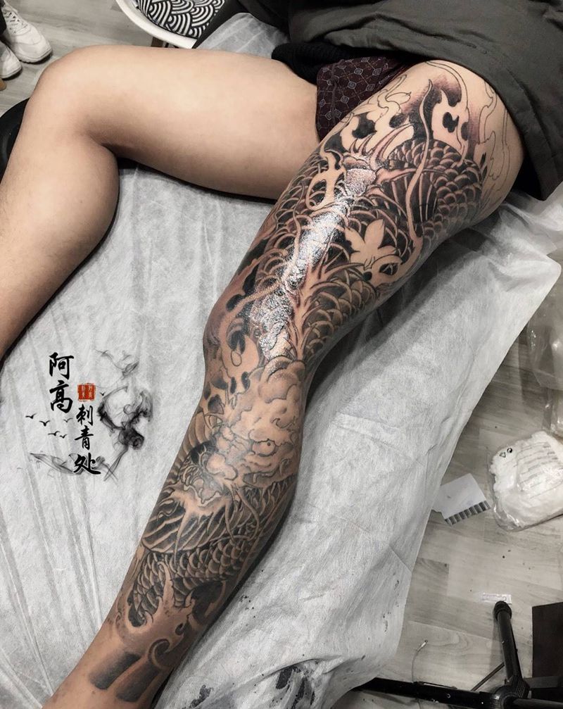 盘龙腿未完成。纹身图片