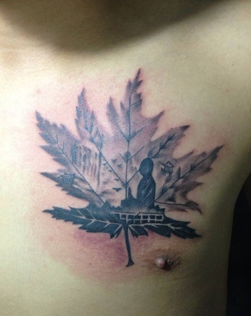 枫叶佛纹身图片