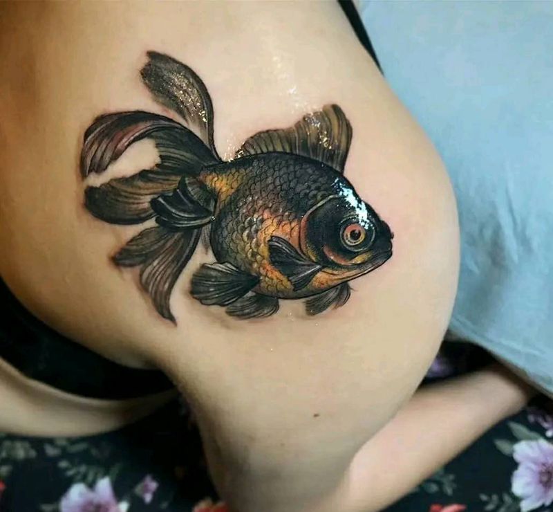 金鱼。纹身图片_肩部纹身图案