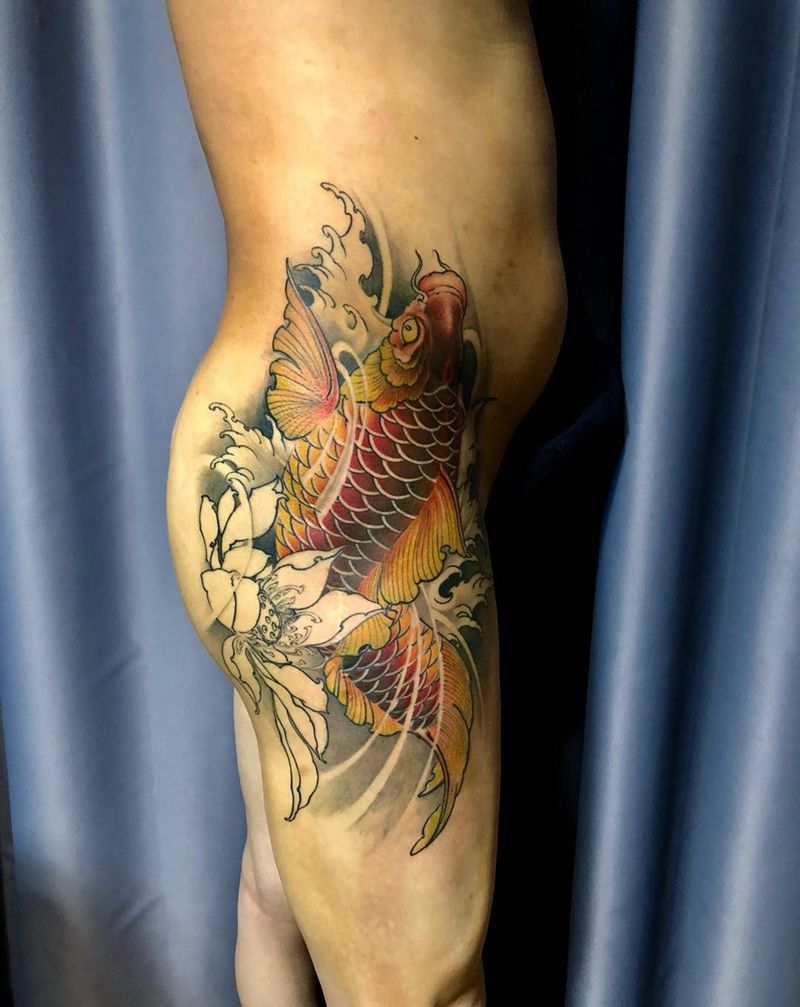 腿部鲤鱼纹身图片