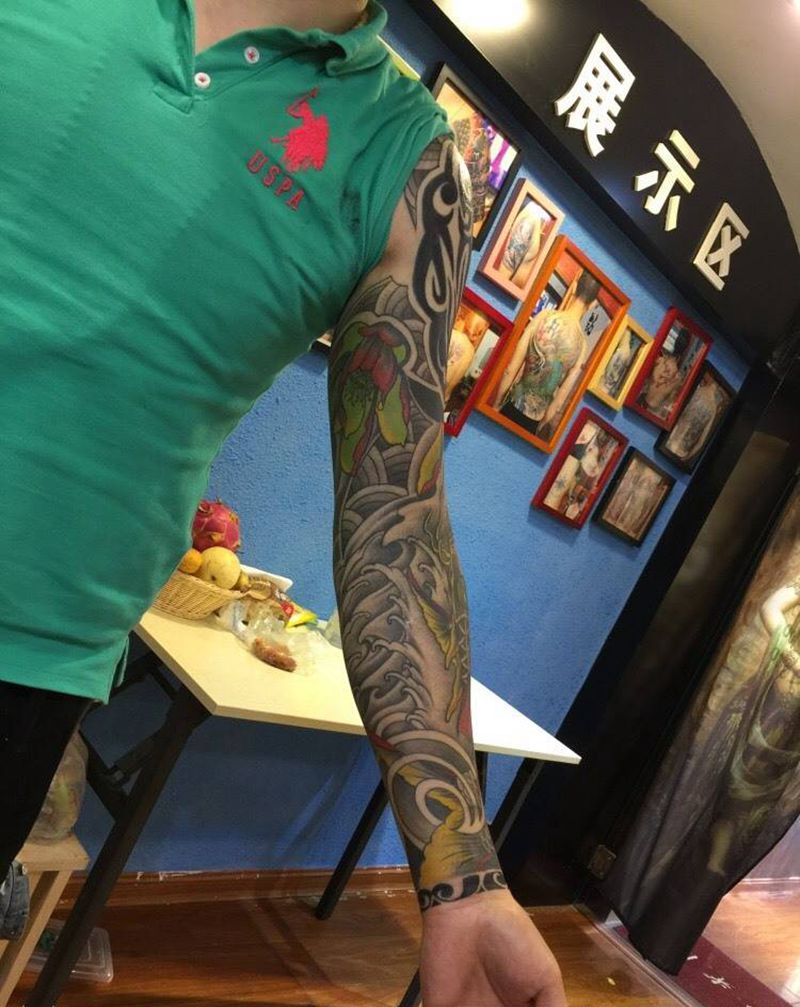 旧图添加设计花臂纹身图片_成品手臂传统动物图腾纹身图案