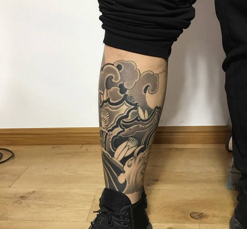 浪腿部分恢复纹身图片