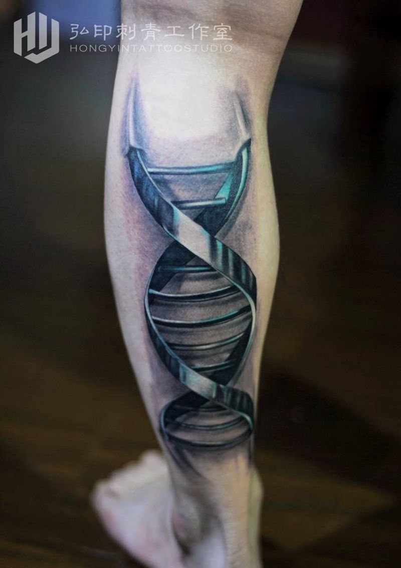小腿3D效果纹身纹身图片_腿部脚部欧美成品纹身图案