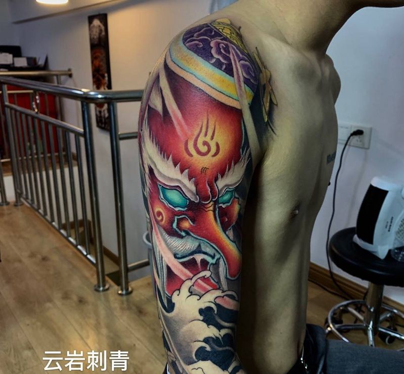 天狗局部上色完成纹身图片