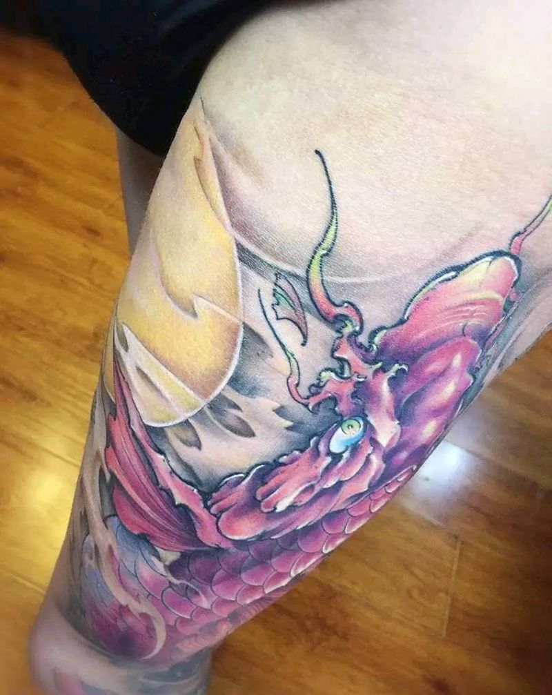 鱼月亮。纹身图片_腿部纹身图案