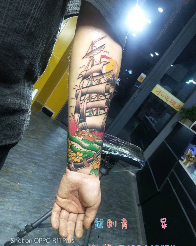 一帆风顺纹身图片_手臂纹身图案