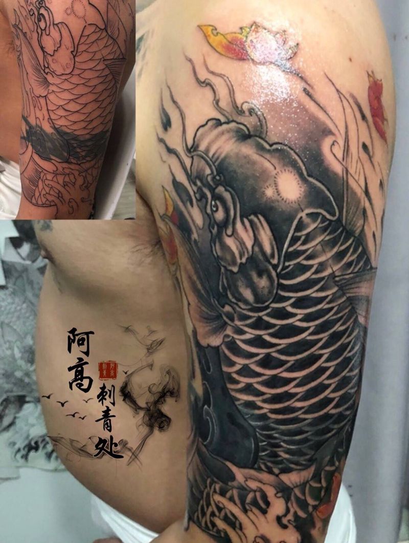 鲤鱼遮盖纹身图片