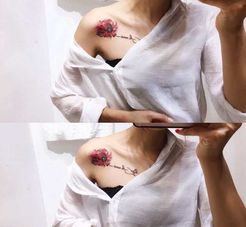 客照水彩花纹身图片