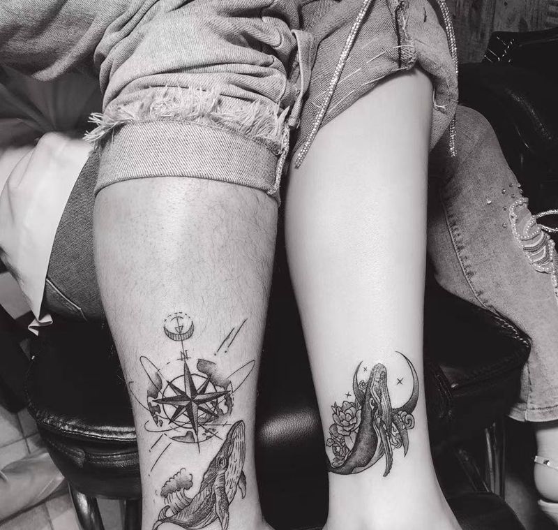 情侣纹身图片_脚部点刺鲸鱼纹身图案