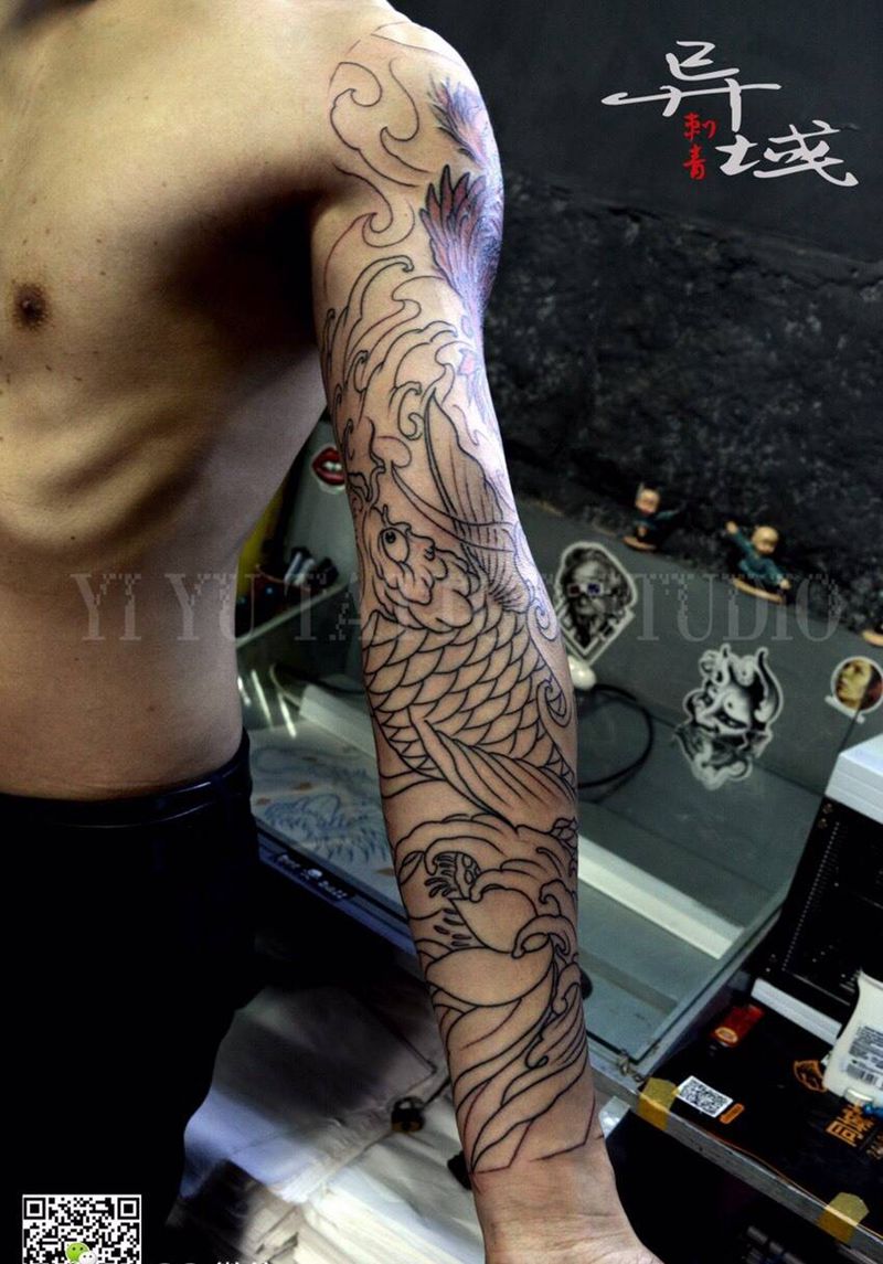 花臂鱼系列纹身图片