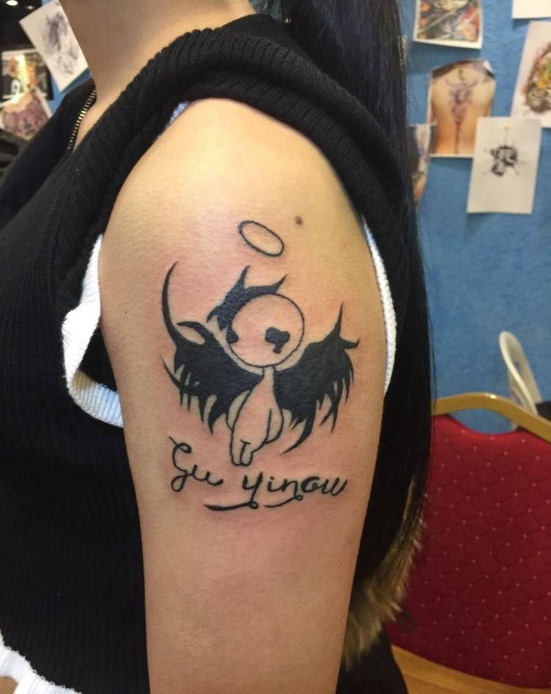 大臂爱哭天使纹身图片