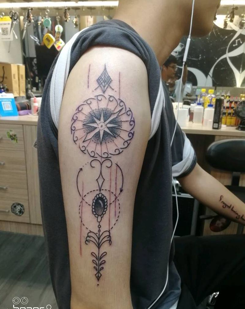 指南针纹身图片_手臂纹身图案