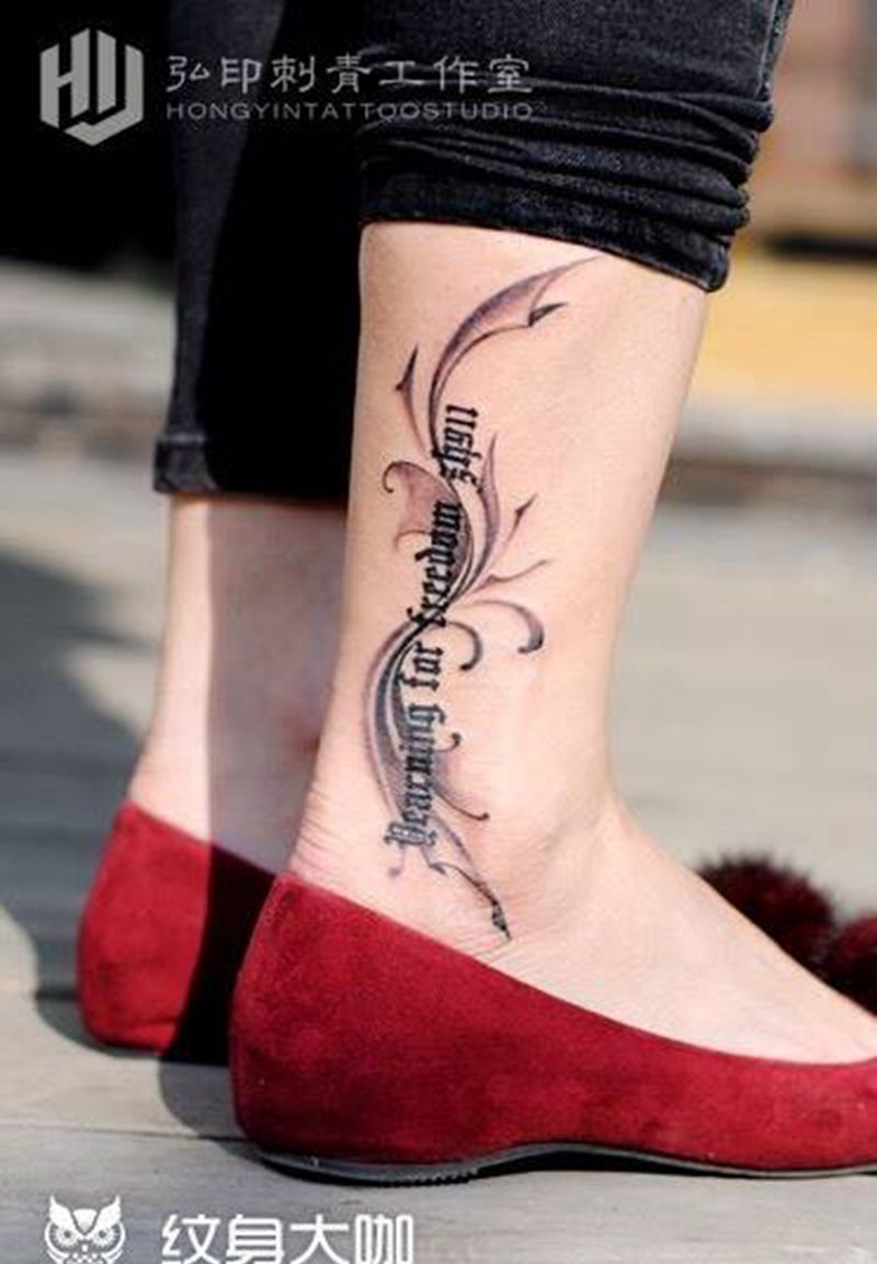 字体纹身纹身图片_成品脚部清新字符纹身图案