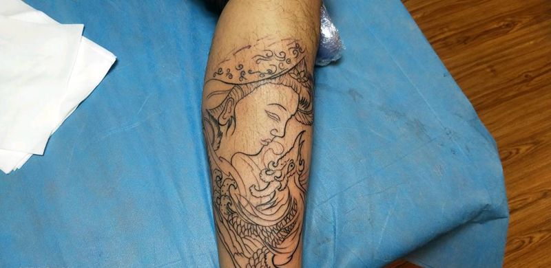 线纹身图片_腿部纹身图案