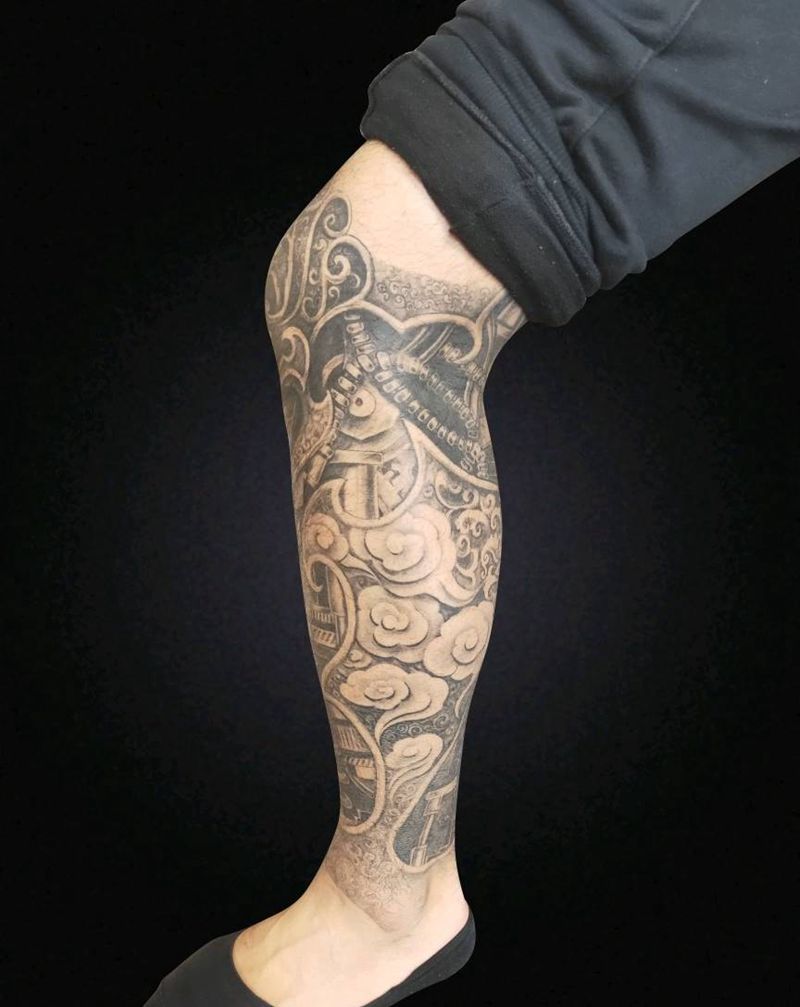 机械腿纹身图片