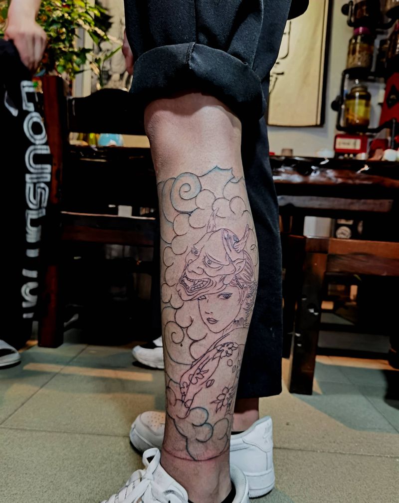 艺妓与花（未完待续）纹身图片_脚部老传统花  艺妓纹身图案