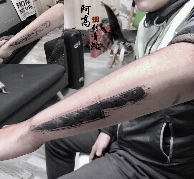 今日：遮盖 匕首纹身图片