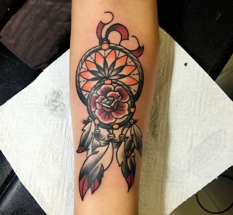 Oldschool捕梦网纹身图片_成品手臂欧美静物纹身图案