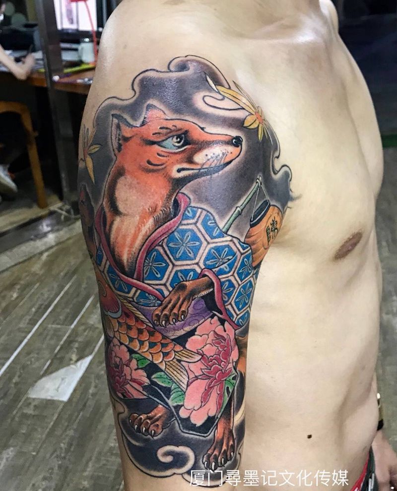狐三纹身图片_成品手臂传统人物鬼神动物厦门水墨美女宗教纹身图案