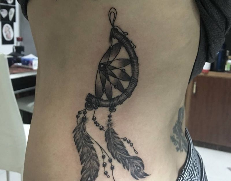 客定捕梦网纹身图片_成品腰部欧美原创纹身图案