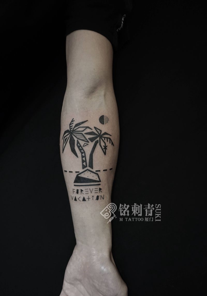椰子树纹身图片_手臂Old School纹身图案