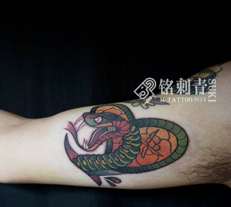 蛇纹身图片_手臂Old School纹身图案