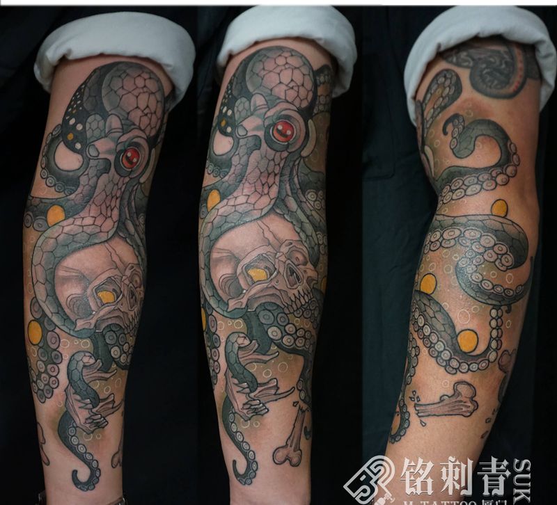 大章鱼纹身图片_手臂New School纹身图案