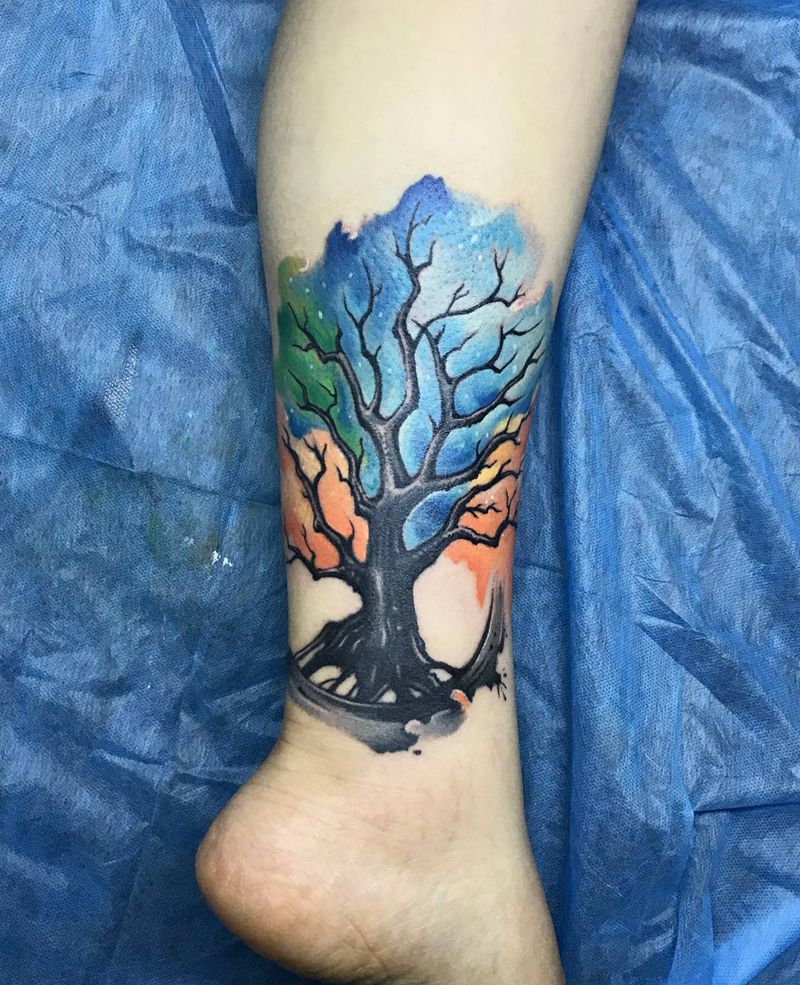 覆盖纹身图片_胸部水彩水墨纹身图案