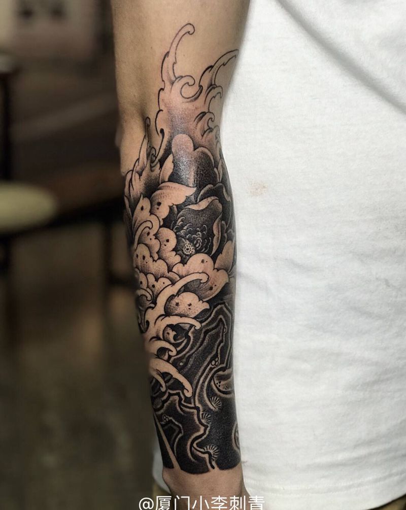 牡丹包小臂纹身图片_手臂手部新传统老传统厦门小李刺青牡丹纹身图案