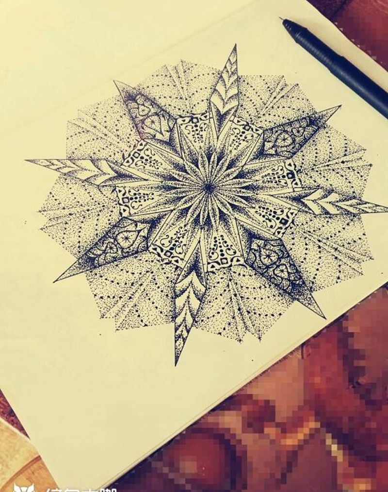 梵花纹身图片_胸部背部腿部几何植物原创手稿纹身图案