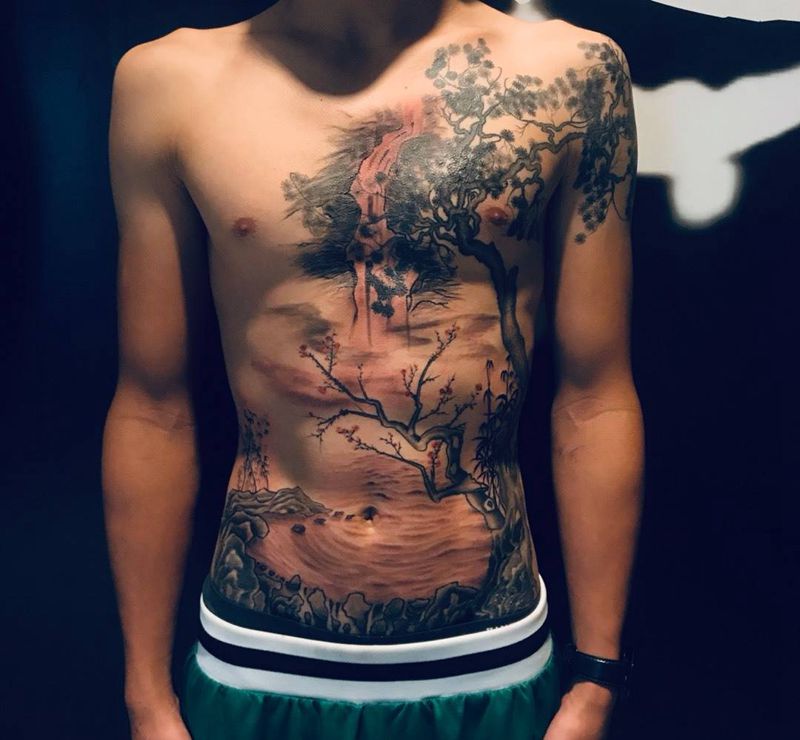 岁寒三友未完成纹身图片