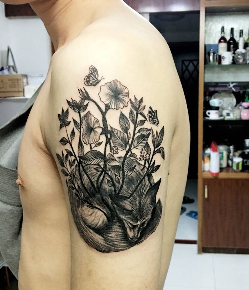 插画改纹身纹身图片_成品手臂欧美植物动物纹身图案