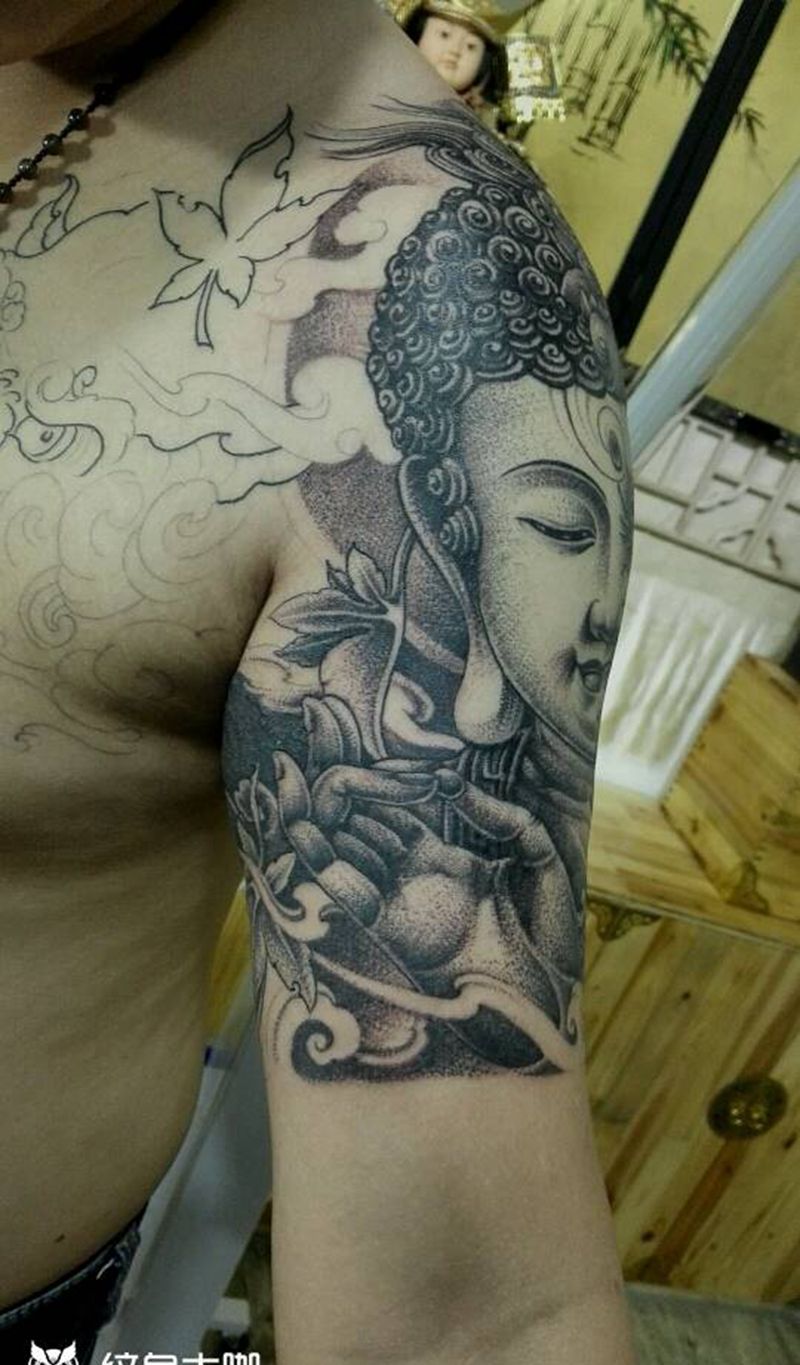 半胛未完成纹身图片_胸部手臂传统肖像人物鬼神半成品厦门福建半胛纹身图案