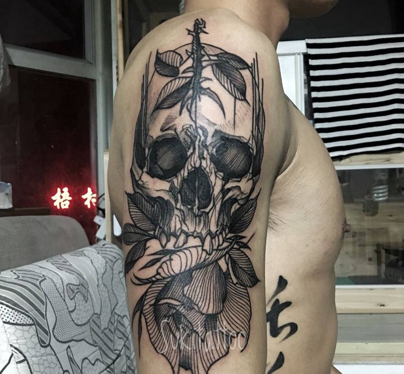 插画哈哈欧美暗黑☠️纹身图片_欧美手臂成品纹身图案